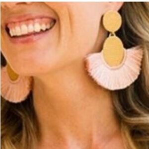 Gold and Pink Statement Earrings with Tassel Fringe